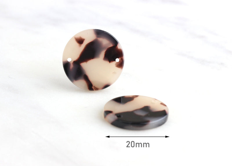4 Simple Circle Links in Blonde Tortoise Shell, Two Holes, Acetate, 20mm