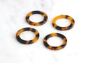 4 Tortoise Shell O-ring Connectors Circles Faux Tortoise Shell Beads Cellulose Acetate Charms Ring 2 Holes Plastic Hoops Links RG027-24-TT