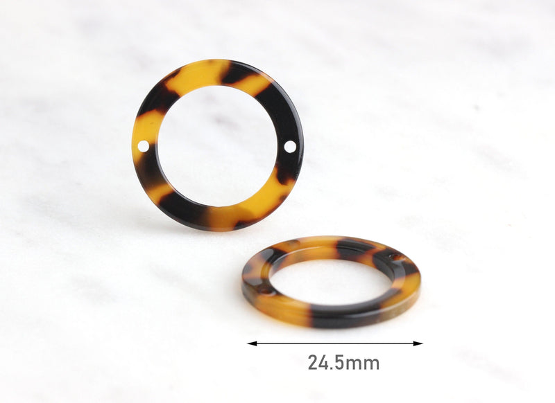 4 Tortoise Shell O-ring Connectors Circles Faux Tortoise Shell Beads Cellulose Acetate Charms Ring 2 Holes Plastic Hoops Links RG027-24-TT