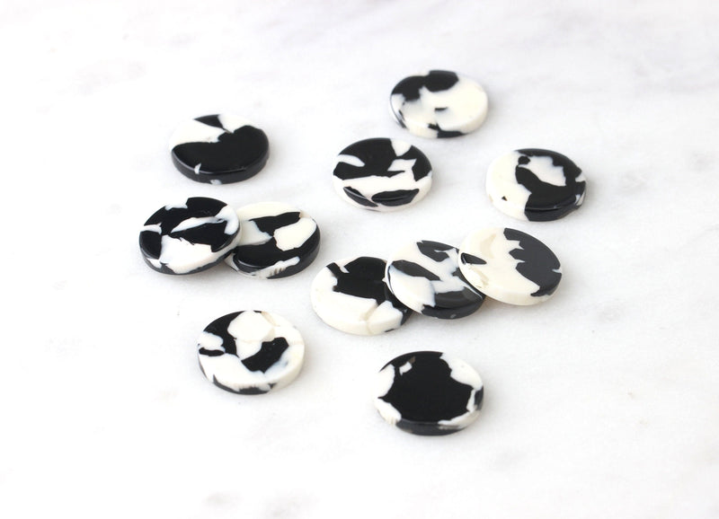 4 White and Black Marble Cabochons Tortoise Shell, Acetate Beads Button Earrings Small Round Blanks for Earrings Tortoise Studs LAK015-15-BW