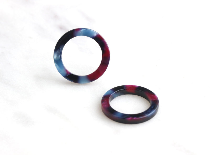 2 Blue Purple Marble Ring Links, Dusty Purple Acetate Earring Supplies Plastic Tortoise Shell Findings Circle Connector Rings, RG028-20-GBP