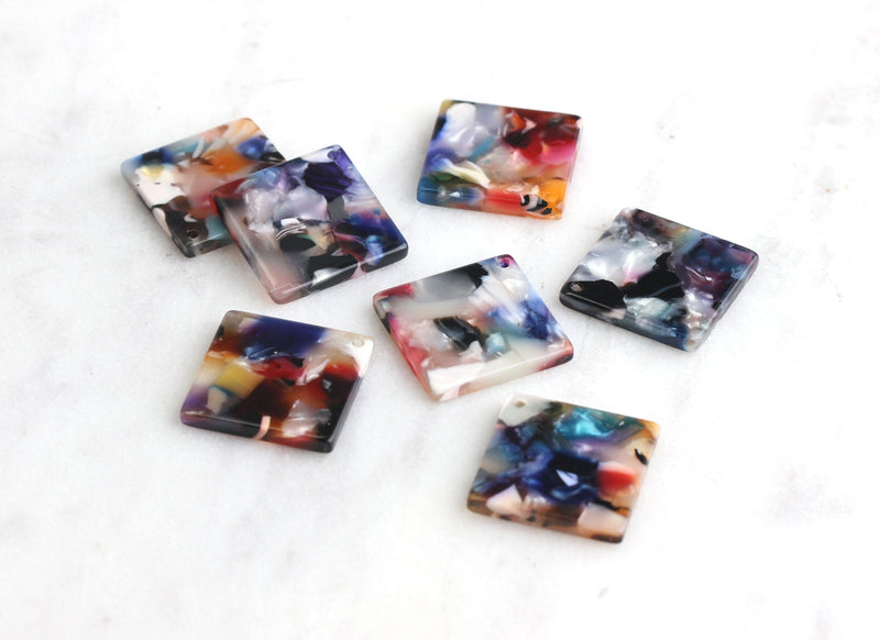 4 Square Diamond Shaped Bead, Space Marble Colors, Abstract Charm Square Blanks, Random Color Mix, Colorful Acetate Earrings DX012-24-DMC