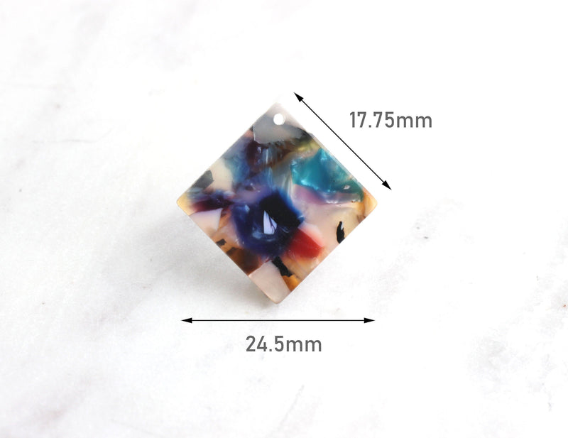4 Square Diamond Shaped Bead, Space Marble Colors, Abstract Charm Square Blanks, Random Color Mix, Colorful Acetate Earrings DX012-24-DMC