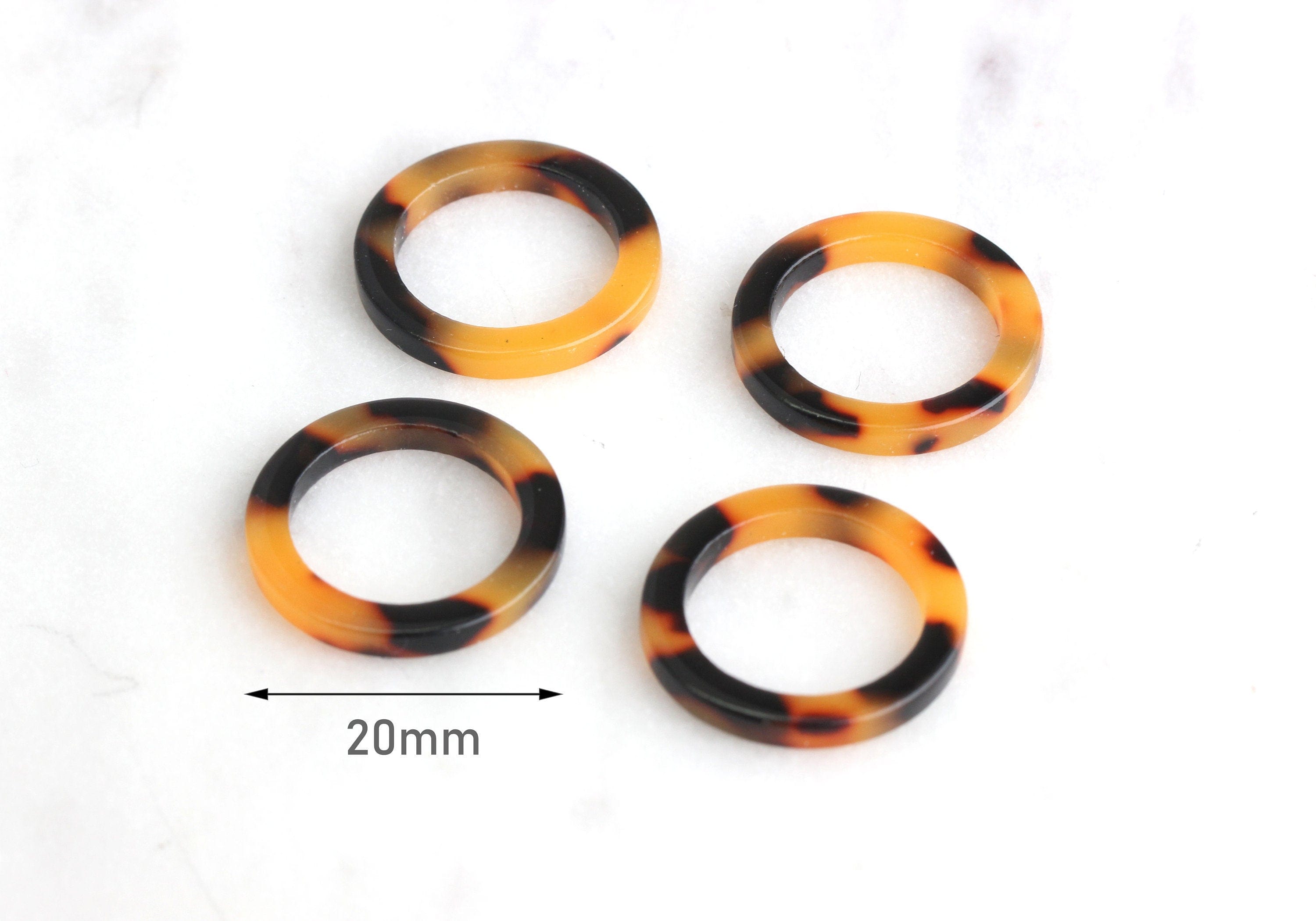 2 Tortoise Shell Flattened Rings 20mm, Small Ring Links Colorful Torto