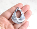 2 Grey Marble Pendants, Acrylic Teardrop Hoops, White Marble Stone Plastic Loops Large Teardrop Pendant, Off White Beads TD005-41-GWM