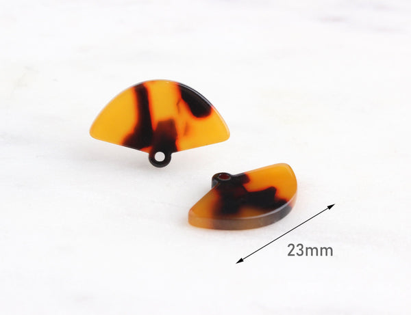 4 Little Fan Charms, Findings Tortoise Shell Earrings Charms Basket Earrings Plastic Studs Earring Stud Base, Open Fan Shaped, CN028-23-TT