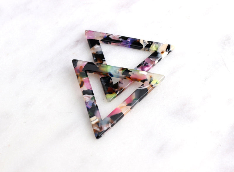 2 Colorful Triangle Ring Beads Fluorescent Arrow Head Pendant Acetate Charms Neon Big Triangle Connectors Tortoise Shell Supply TR005-37-KMC