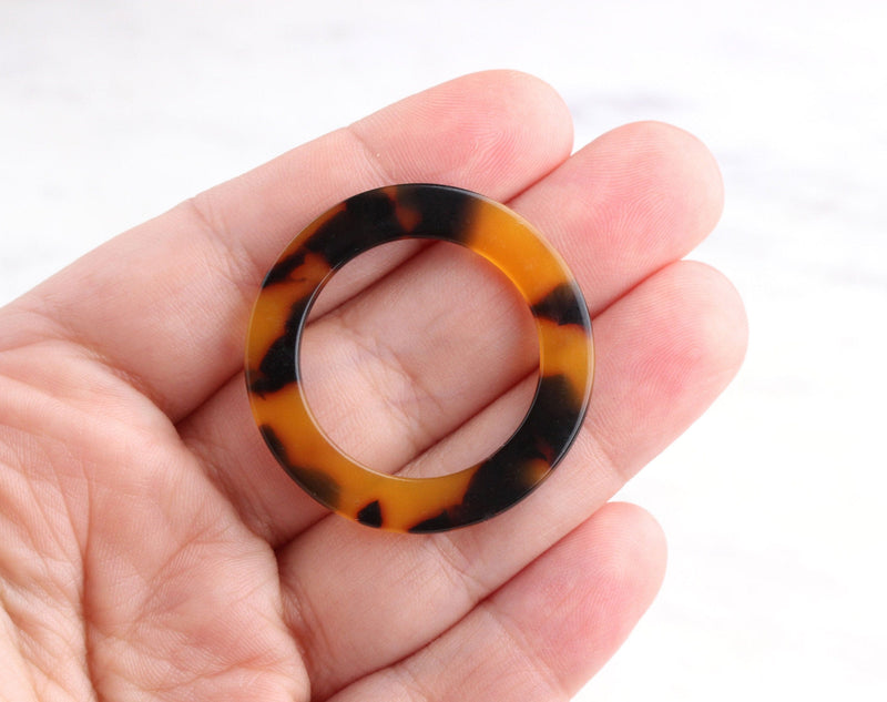 2 Plastic Rings Tortoise Shell, Open Circle Earring Findings Washer Large Flat Circle Loop Link Flat Hoop Earrings Tortoiseshell RG036-38-TT