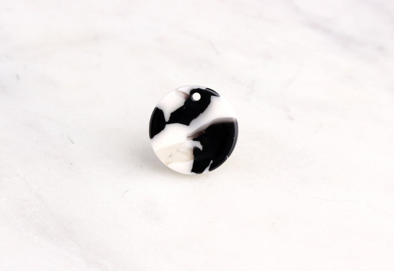 4 Black and White Tortoiseshell Beads, Flat Circle Small Round Tortoise Shell Discs 15mm Acetate Charm Acrylic Tortoise Earrings CN034-15-BW
