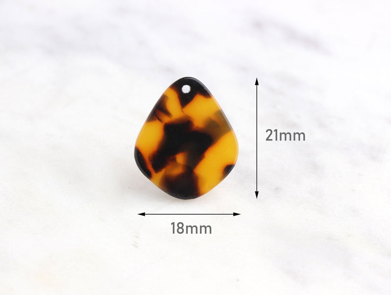 4 Small Bell Shapes in Faux Tortoise Shell Beads, Lucite Flower Petal Charms, Orange Teardrop Resin Findings, Irregular Shape, FW007-21-TT