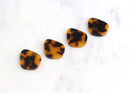 4 Small Bell Shapes in Faux Tortoise Shell Beads, Lucite Flower Petal Charms, Orange Teardrop Resin Findings, Irregular Shape, FW007-21-TT