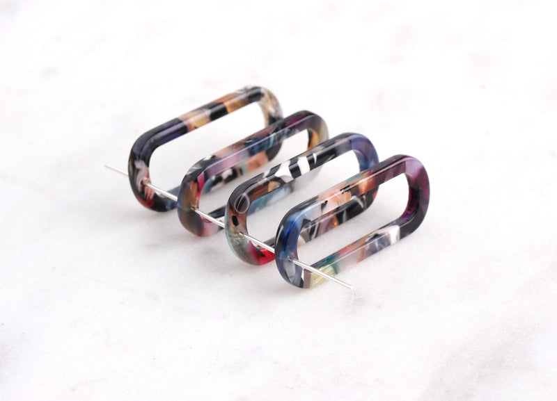4 Small Oval Links Acetate Earring Charm Lucite Hoop Colorful Tortoise Medium Size Ring Oval Hoops Bead Resin Earring Component VG020-30-DMC