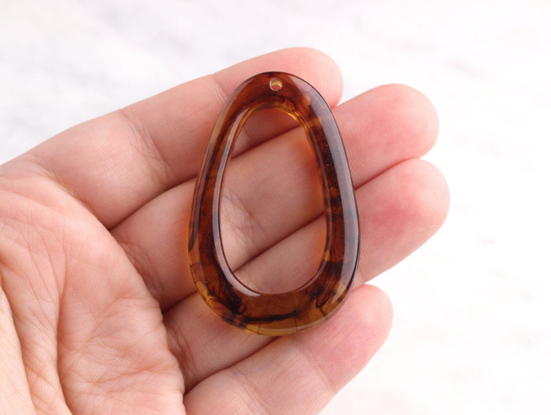 2 Large Oval Rings, Oval Hoops Acrylic Tortoise Shell Beads, Teardrop Links, Irregular Shape, Tortoiseshell Earring Findings, VG022-49-AM