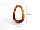 2 Large Oval Rings, Oval Hoops Acrylic Tortoise Shell Beads, Teardrop Links, Irregular Shape, Tortoiseshell Earring Findings, VG022-49-AM