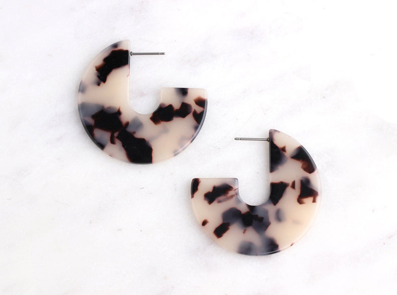 Blonde Tortoise Shell Hoops Supply, 1 pair, Acetate Earrings Tortoise Hoops, Flat Circle Earrings Resin Hoop Earrings Findings, EAR010-40-WT
