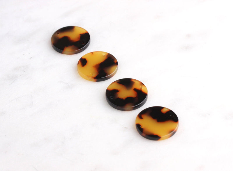 4 Round Circle Connectors with 2 Holes, Cheetah Print, Coin Shape, Cellulose Acetate, 20mm