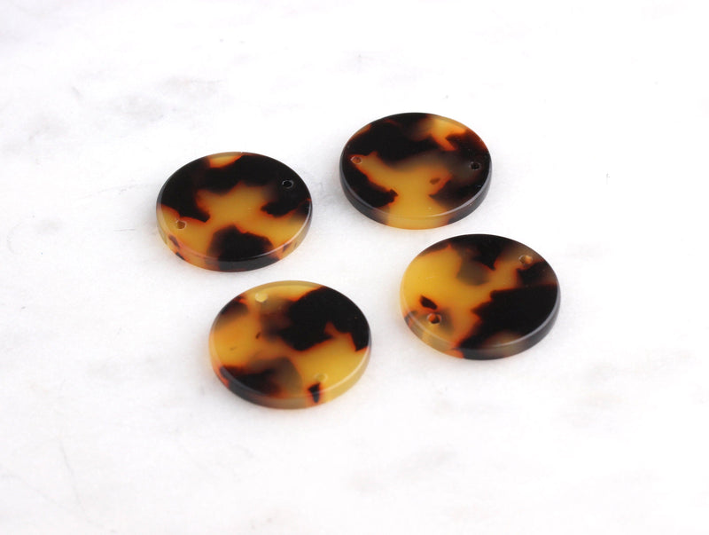 4 Round Circle Connectors with 2 Holes, Cheetah Print, Coin Shape, Cellulose Acetate, 20mm