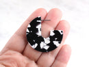 Black White Hoops 1.5 Inch, 1 pair Tortoiseshell Hoop Earrings Acrylic Tortoise Earring Lucite Hoop Lightweight, Cracked Marble EAR011-40-BW
