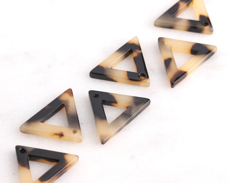 4 Small Triangle Charms, Blonde Tortoise Shell Earrings Triangle Outline Open Triangle Acrylic Triangle Resin Tortoise Findings TR006-19-BT