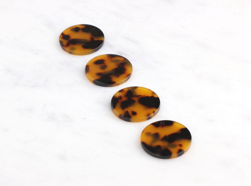 4 Large Coin Pendant Tortoise Shell Circle, Flat Round Discs 1 Inch Vinyl Blank Coin Disc Beads, Classic Tortoise Jewelry Supply CN031-25-TT