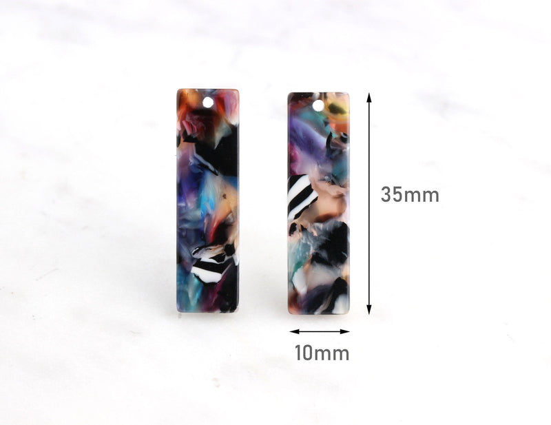 4 Marble Resin Bar Drops, Acrylic Tortoise Shell Supply Colorful Resin Pendant Vertical Bar Blank Rectangle Tag Wide Bar Charm BAR006-35-DMC