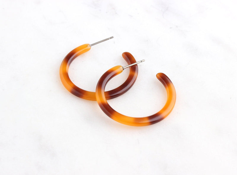 Tortoiseshell Acrylic Earring Findings, 1 Pair, Neon Orange Earrings, Red Orange Hoop Earring Cellulose Acetate Small Thin Hoop EAR016-30-FT
