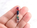 4 Vertical Bar Charms, Rainbow Tortoise Shell Beads Long Bar Pendant Skinny Bar Blanks Rectangle Resin Tortoise Multicolor BAR007-35-DMC