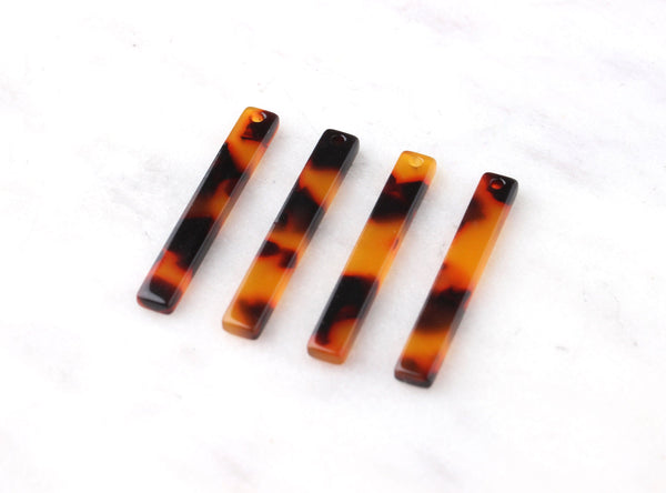 4 Long Bar Drops, Findings Tortoise Shell Jewelry Red Acetate Pendant Bakelite Beads 35mm, Line Earrings, Thin Flat Bar Column BAR008-35-FT