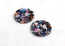 4 Large Round Pendants, Acetate Pendant Tortoise Shell Supply, Dark Marble Resin, Acrylic Drops, Colorful Tortoise Findings, CN035-35-DMC