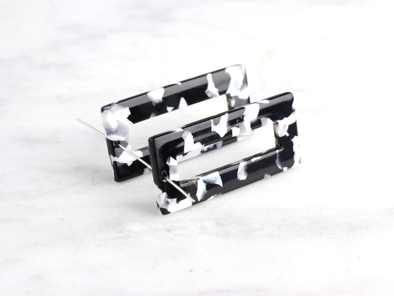 2 Cracked Marble Pendant Black and White Tortoise Shell Pendant Blank Acrylic Cut Out Black Acetate Charm Big Rectangle Tag Flat DX013-47-BW
