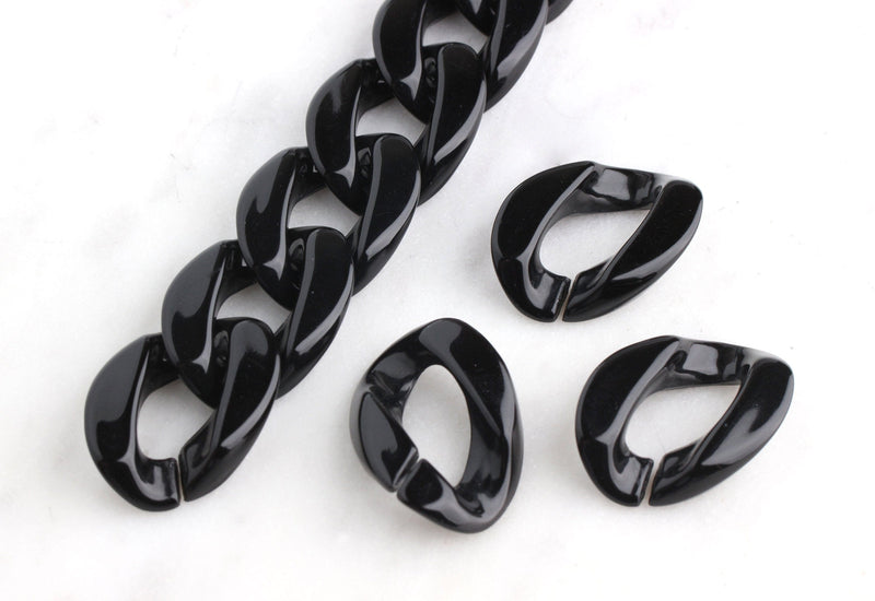 1ft Glossy Black Acrylic Chain Links, 30mm, For Purse Straps and Necklaces