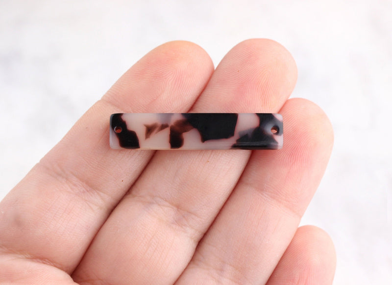 4 Straight Bar Connectors for Necklaces, 2 Holes, Blonde Tortoise Shell, Horizontal Rectangle Links, Cellulose Acetate, 35 x 7.5mm