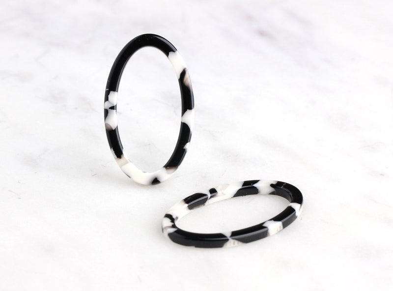 4 Large Oval Links, Black and White Tortoise Shell Connectors Plastic Chain Links Acrylic, Open Oval 1 Inch, Black Marble Beads, VG021-33-BW