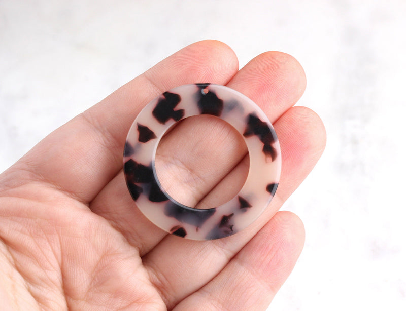 2 Large Round Rings in Blonde Tortoise Shell, 1 Hole, Infinity Circle, Cellulose Acetate, 40mm