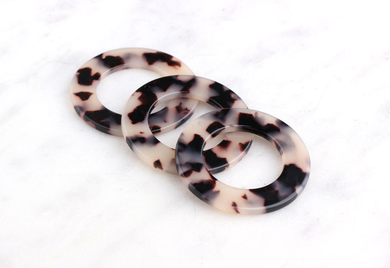 2 Large Round Rings in Blonde Tortoise Shell, 1 Hole, Infinity Circle, Cellulose Acetate, 40mm