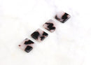 4 Little Square Studs Earring Blanks Acrylic, Flat Square Beads Black White Studs Tortoise Shell Supply, Beads Picasso Finish LAK024-12-WT