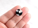 4 Black and White Tortoiseshell Beads, Flat Circle Small Round Tortoise Shell Discs 15mm Acetate Charm Acrylic Tortoise Earrings CN034-15-BW