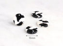4 Black and White Tortoiseshell Beads, Flat Circle Small Round Tortoise Shell Discs 15mm Acetate Charm Acrylic Tortoise Earrings CN034-15-BW