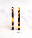 4 Extra Long Bars in Tortoiseshell, Stick Earring Findings, Cellulose Acetate, 45 x 4mm