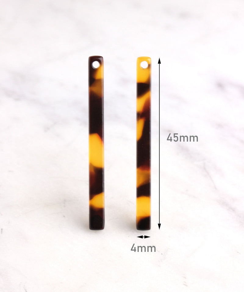4 Extra Long Bars in Tortoiseshell, Stick Earring Findings, Cellulose Acetate, 45 x 4mm