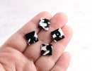 4 Black and White Marble Earring Blanks, Tiny Square Studs, Plastic Stud Earrings, Thick Square Blanks, Tortoise Shell Supply, LAK025-12-BW