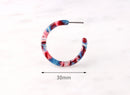 Small Blue Hoop Earring Component, 1 Pair, Tortoise Shell Acetate Earrings, Thin Hoop Earring, Red Resin Earring, Rounded Hoops EAR023-30-UR