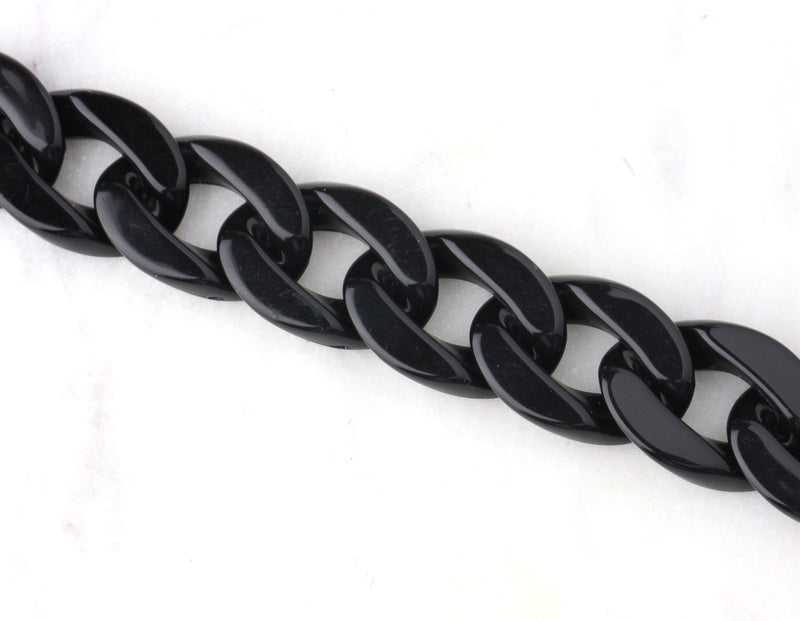 1ft Glossy Black Acrylic Chain Links, 23mm, Split Quick Links, Chunky Crafts
