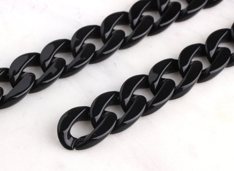 1ft Glossy Black Acrylic Chain Links, 23mm, Split Quick Links, Chunky Crafts