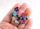 Acetate Earring Findings, 1 Pair, Blue Pink Yellow Clear, Acrylic Earring Blanks, Large Tortoise Hoops, Chunky Hoop Earrings, EAR025-43-UPY