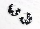 Black White Hoops 1.5 Inch, 1 pair Tortoiseshell Hoop Earrings Acrylic Tortoise Earring Lucite Hoop Lightweight, Cracked Marble EAR011-40-BW