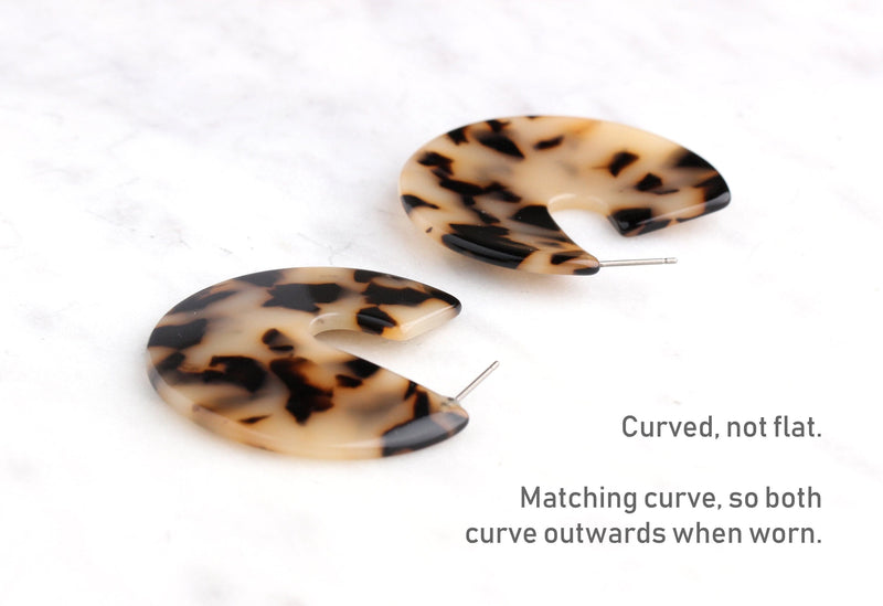 Blonde Tortoise Shell Hoop Earring Findings, 1 pair, Chunky Hoops Resin, Round Tortoiseshell Earrings Acetate Jewelry Supply, EAR012-43-BT