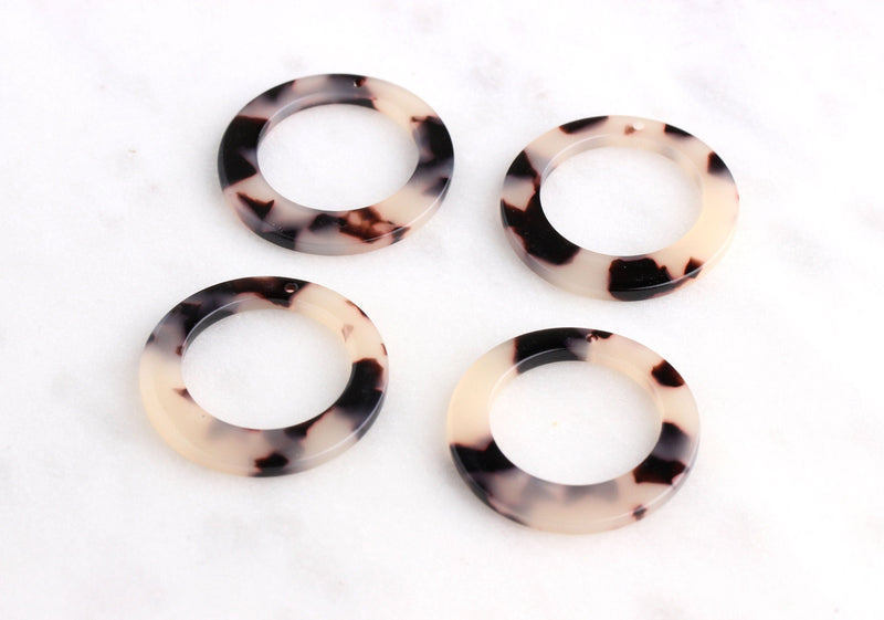 4 Ivory Tortoise Shell Pendants, White Acetate Charms, Donut Bead, Large Loop Connector, Round Ring Link, Medium Circle Pendant, RG040-29-WT
