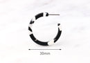 Mini Hoop Earring Parts, 1 Pair, Black and White Tortoise Shell Jewelry Supply, Small Round Hoops 30mm, Thin Dainty Hoops, EAR029-30-BW