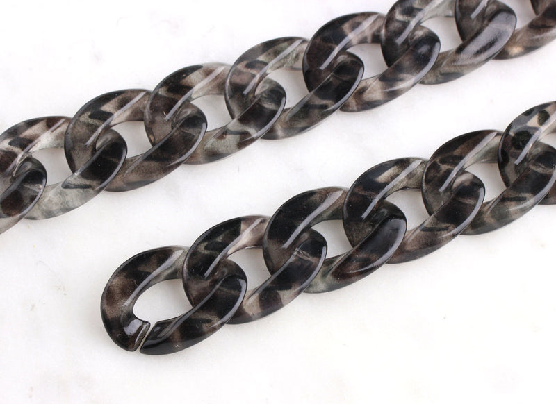 1ft Large Black Tortoise Shell Chain, 30mm, Transparent Acrylic, Decorative Chain